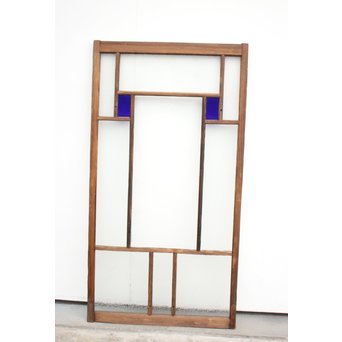 ブラスト細工模様青色ガラス窓　D173 