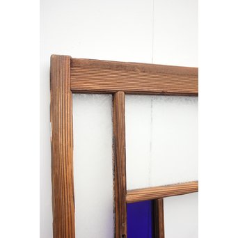 ブラスト細工模様青色ガラス窓　D173 