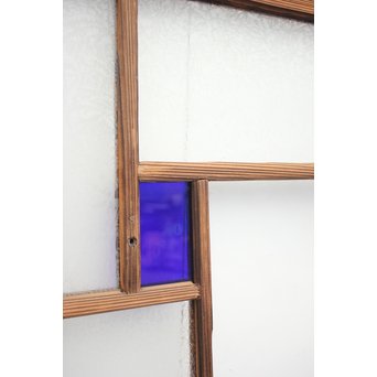 ブラスト細工模様青色ガラス窓　D173 