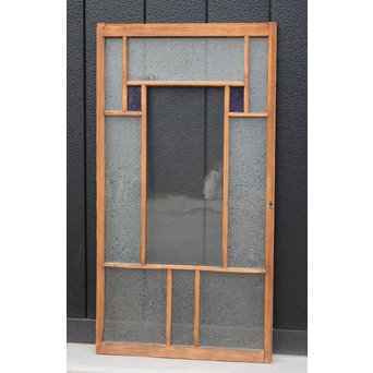 ブラスト細工模様青色ガラス窓　D173 