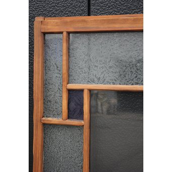 ブラスト細工模様青色ガラス窓　D173 