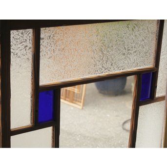 ブラスト細工模様青色ガラス窓　D173 