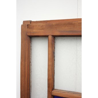 ブラスト細工模様青色ガラス窓　D173 