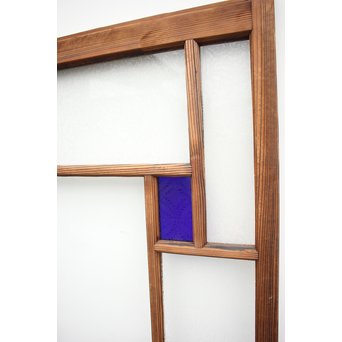 ブラスト細工模様青色ガラス窓　D173 