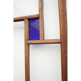 ブラスト細工模様青色ガラス窓　D173 