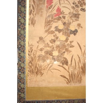 倣 俵屋宗達[伊年印] 草花図 時代屏風一双　Z040 