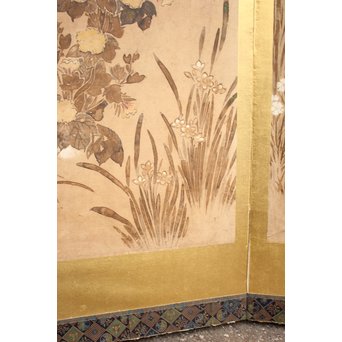 倣 俵屋宗達[伊年印] 草花図 時代屏風一双　Z040 