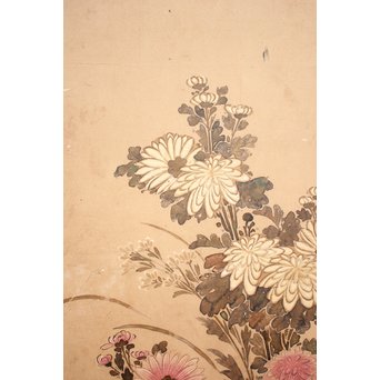 倣 俵屋宗達[伊年印] 草花図 時代屏風一双　Z040 