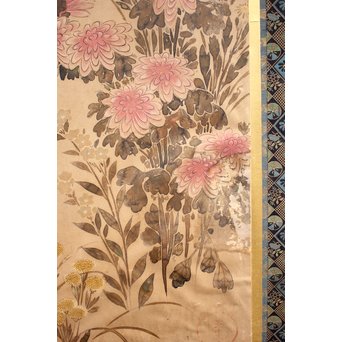 倣 俵屋宗達[伊年印] 草花図 時代屏風一双　Z040 