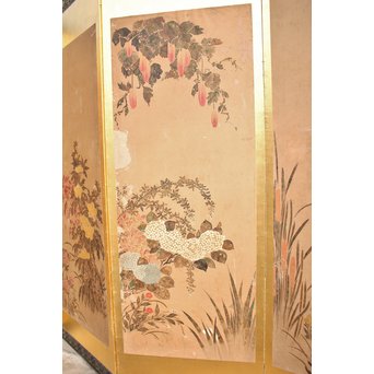 倣 俵屋宗達[伊年印] 草花図 時代屏風一双　Z040 