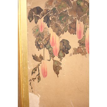 倣 俵屋宗達[伊年印] 草花図 時代屏風一双　Z040 