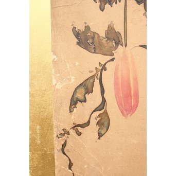 倣 俵屋宗達[伊年印] 草花図 時代屏風一双　Z040 