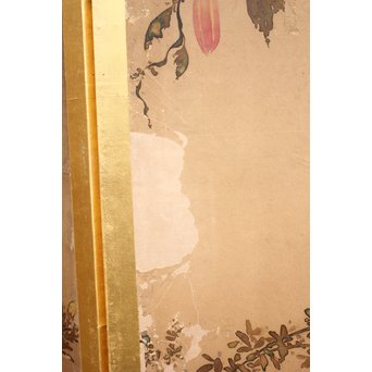 倣 俵屋宗達[伊年印] 草花図 時代屏風一双　Z040 