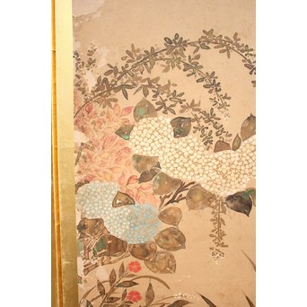 倣 俵屋宗達[伊年印] 草花図 時代屏風一双　Z040 