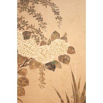 倣 俵屋宗達[伊年印] 草花図 時代屏風一双　Z040 