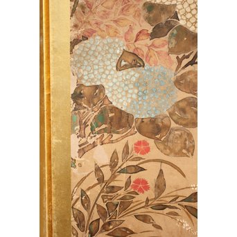 倣 俵屋宗達[伊年印] 草花図 時代屏風一双　Z040 