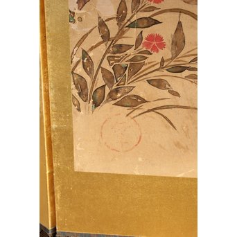 倣 俵屋宗達[伊年印] 草花図 時代屏風一双　Z040 