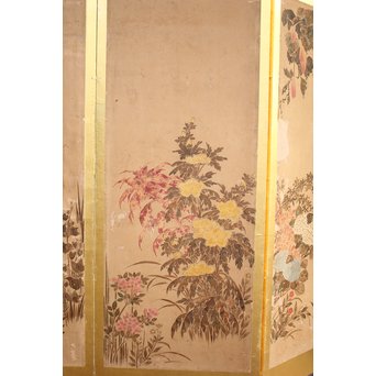 倣 俵屋宗達[伊年印] 草花図 時代屏風一双　Z040 