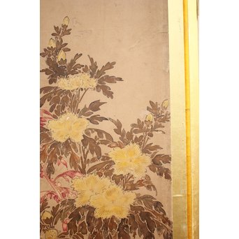 倣 俵屋宗達[伊年印] 草花図 時代屏風一双　Z040 