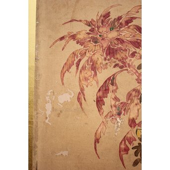 倣 俵屋宗達[伊年印] 草花図 時代屏風一双　Z040 