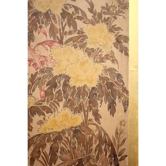 倣 俵屋宗達[伊年印] 草花図 時代屏風一双　Z040 