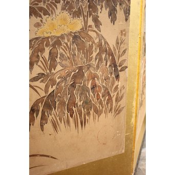 倣 俵屋宗達[伊年印] 草花図 時代屏風一双　Z040 