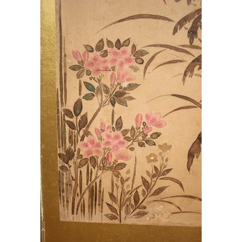 倣 俵屋宗達[伊年印] 草花図 時代屏風一双　Z040 