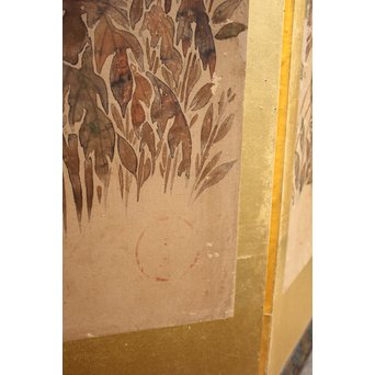 倣 俵屋宗達[伊年印] 草花図 時代屏風一双　Z040 