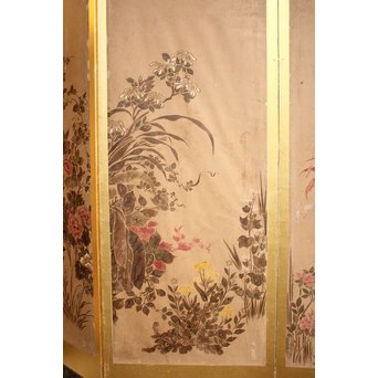 倣 俵屋宗達[伊年印] 草花図 時代屏風一双　Z040 