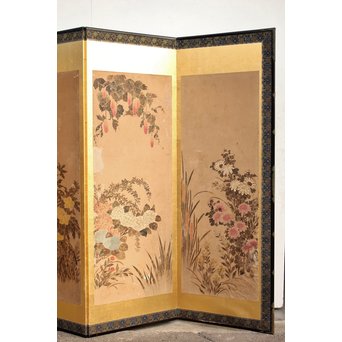 倣 俵屋宗達[伊年印] 草花図 時代屏風一双　Z040 