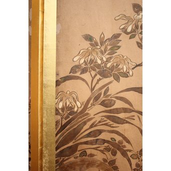 倣 俵屋宗達[伊年印] 草花図 時代屏風一双　Z040 