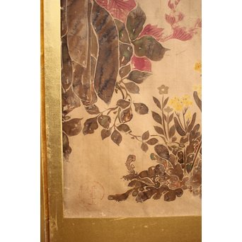 倣 俵屋宗達[伊年印] 草花図 時代屏風一双　Z040 