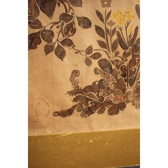 倣 俵屋宗達[伊年印] 草花図 時代屏風一双　Z040 