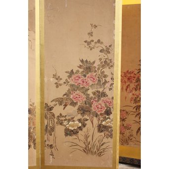 倣 俵屋宗達[伊年印] 草花図 時代屏風一双　Z040 