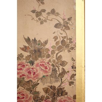 倣 俵屋宗達[伊年印] 草花図 時代屏風一双　Z040 