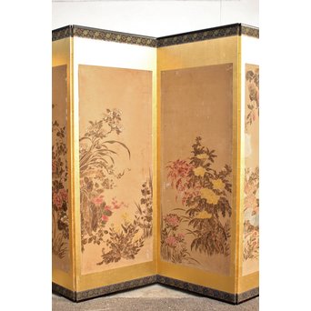 倣 俵屋宗達[伊年印] 草花図 時代屏風一双　Z040 