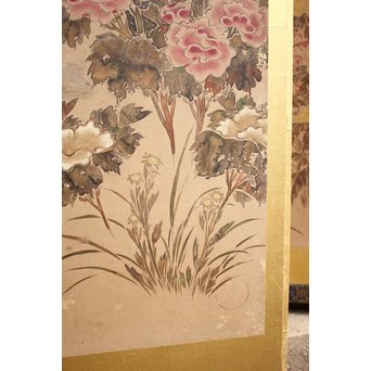 倣 俵屋宗達[伊年印] 草花図 時代屏風一双　Z040 