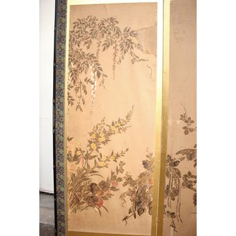 倣 俵屋宗達[伊年印] 草花図 時代屏風一双　Z040 