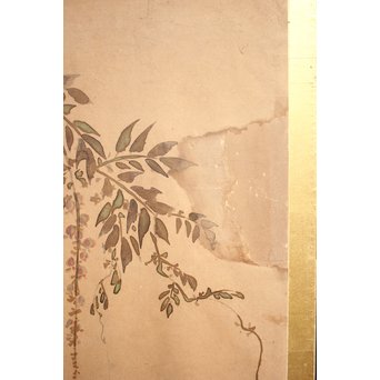 倣 俵屋宗達[伊年印] 草花図 時代屏風一双　Z040 