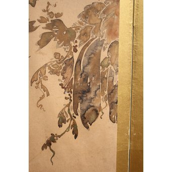 倣 俵屋宗達[伊年印] 草花図 時代屏風一双　Z040 