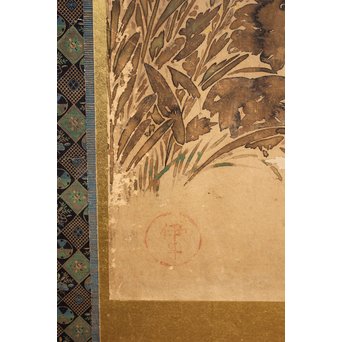 倣 俵屋宗達[伊年印] 草花図 時代屏風一双　Z040 
