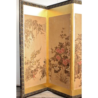 倣 俵屋宗達[伊年印] 草花図 時代屏風一双　Z040 