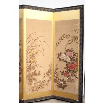 倣 俵屋宗達[伊年印] 草花図 時代屏風一双　Z040 