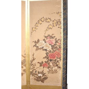 倣 俵屋宗達[伊年印] 草花図 時代屏風一双　Z040 