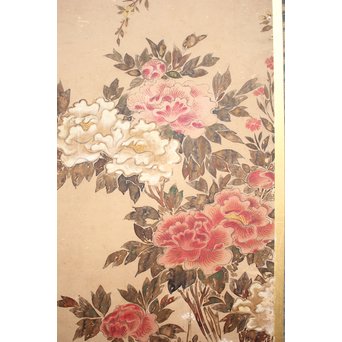 倣 俵屋宗達[伊年印] 草花図 時代屏風一双　Z040 