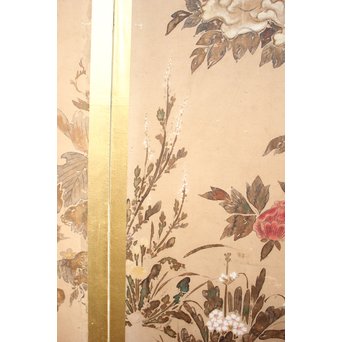 倣 俵屋宗達[伊年印] 草花図 時代屏風一双　Z040 