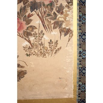 倣 俵屋宗達[伊年印] 草花図 時代屏風一双　Z040 