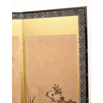 倣 俵屋宗達[伊年印] 草花図 時代屏風一双　Z040 