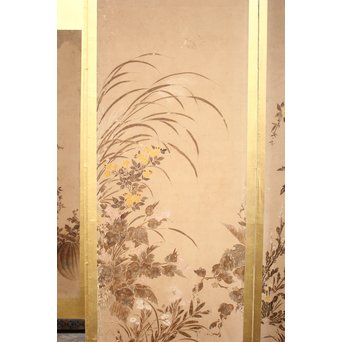 倣 俵屋宗達[伊年印] 草花図 時代屏風一双　Z040 