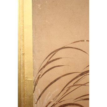 倣 俵屋宗達[伊年印] 草花図 時代屏風一双　Z040 